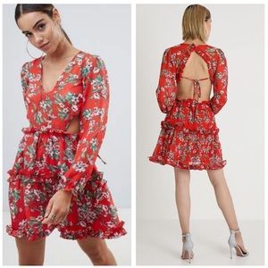 NWT Missguided red floral cut out skater dress 4